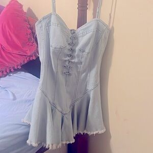 Denim mini skirt romper